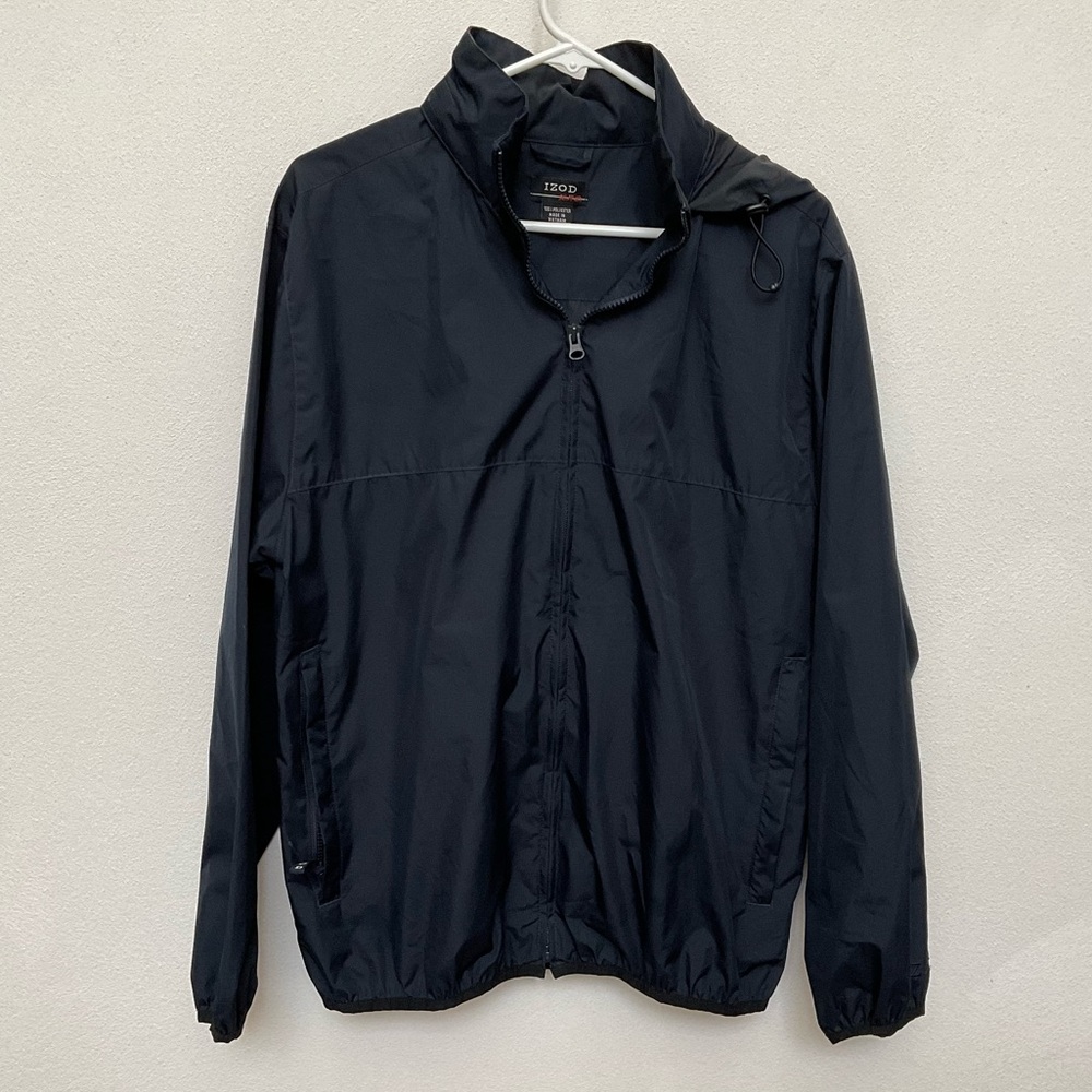 Izod XFG Navy Blue Full Zip Windbreaker Size Small Men's Preppy Hooded